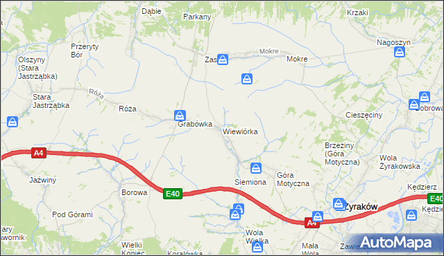mapa Wiewiórka gmina Żyraków, Wiewiórka gmina Żyraków na mapie Targeo