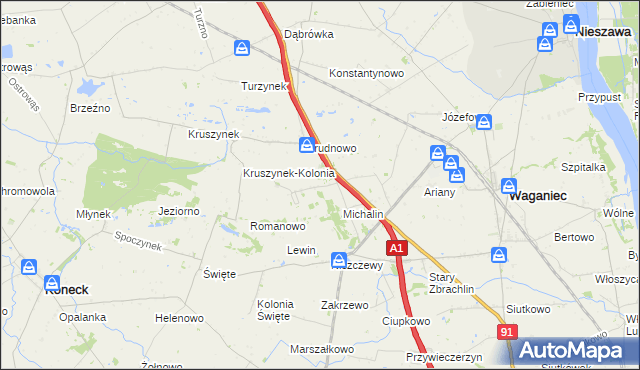 mapa Wiktoryn gmina Waganiec, Wiktoryn gmina Waganiec na mapie Targeo