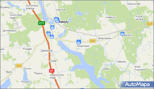 mapa Wilamowo gmina Małdyty, Wilamowo gmina Małdyty na mapie Targeo