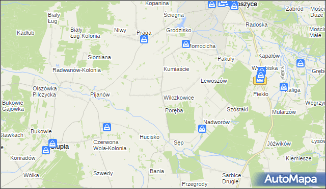 mapa Wilczkowice gmina Radoszyce, Wilczkowice gmina Radoszyce na mapie Targeo