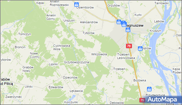 mapa Wilczowola gmina Magnuszew, Wilczowola gmina Magnuszew na mapie Targeo