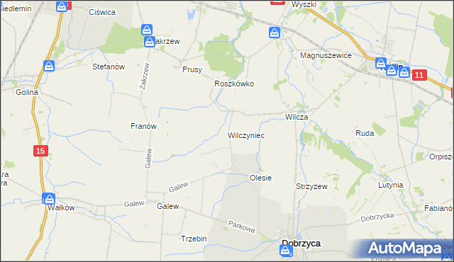mapa Wilczyniec gmina Jarocin, Wilczyniec gmina Jarocin na mapie Targeo