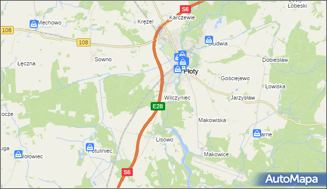 mapa Wilczyniec gmina Płoty, Wilczyniec gmina Płoty na mapie Targeo