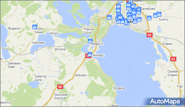 mapa Wilkasy gmina Giżycko, Wilkasy gmina Giżycko na mapie Targeo