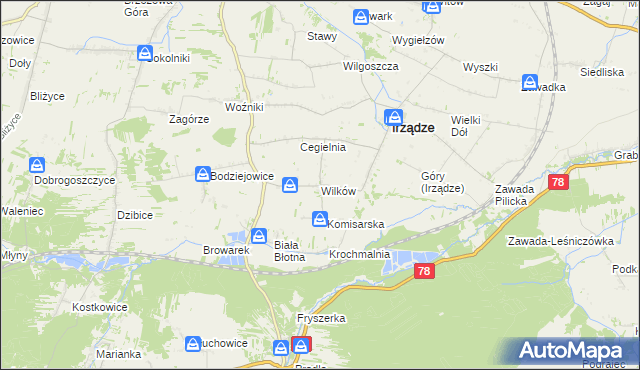 mapa Wilków gmina Irządze, Wilków gmina Irządze na mapie Targeo