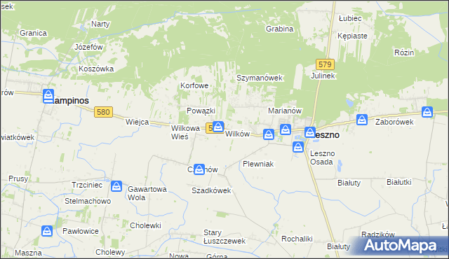 mapa Wilków gmina Leszno, Wilków gmina Leszno na mapie Targeo