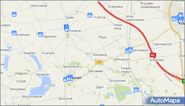 mapa Wilkowice gmina Choceń, Wilkowice gmina Choceń na mapie Targeo