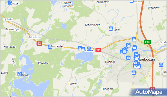 mapa Wilkowo gmina Świebodzin, Wilkowo gmina Świebodzin na mapie Targeo