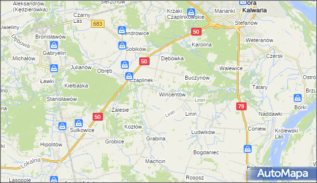 mapa Wincentów gmina Góra Kalwaria, Wincentów gmina Góra Kalwaria na mapie Targeo