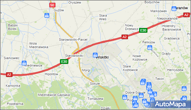 mapa Wiskitki, Wiskitki na mapie Targeo