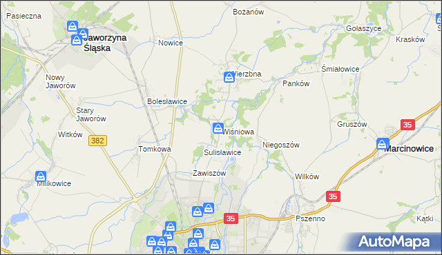 mapa Wiśniowa gmina Świdnica, Wiśniowa gmina Świdnica na mapie Targeo