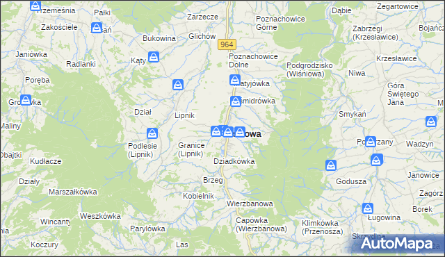 mapa Wiśniowa powiat myślenicki, Wiśniowa powiat myślenicki na mapie Targeo
