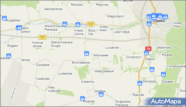 mapa Wiśniówek gmina Lipsko, Wiśniówek gmina Lipsko na mapie Targeo