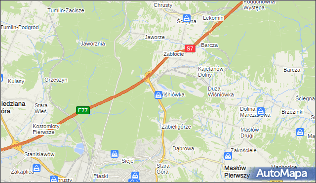 mapa Wiśniówka gmina Masłów, Wiśniówka gmina Masłów na mapie Targeo