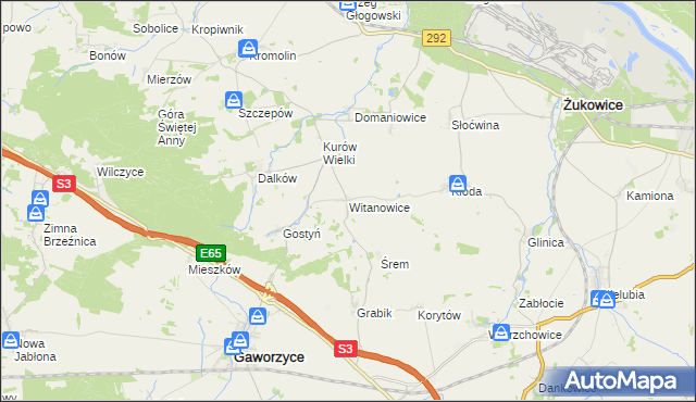 mapa Witanowice gmina Gaworzyce, Witanowice gmina Gaworzyce na mapie Targeo