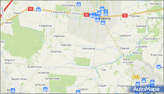 mapa Witkowice gmina Brzeziny, Witkowice gmina Brzeziny na mapie Targeo