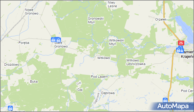 mapa Witkowo gmina Kamień Krajeński, Witkowo gmina Kamień Krajeński na mapie Targeo