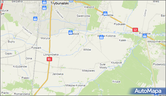 mapa Witów gmina Sulejów, Witów gmina Sulejów na mapie Targeo