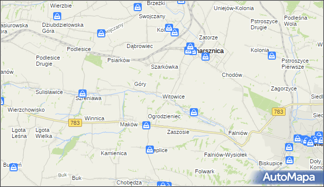 mapa Witowice gmina Charsznica, Witowice gmina Charsznica na mapie Targeo