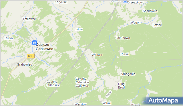 mapa Witowo gmina Dubicze Cerkiewne, Witowo gmina Dubicze Cerkiewne na mapie Targeo