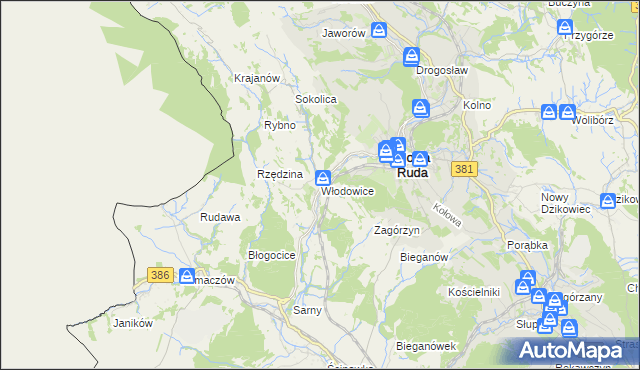 mapa Włodowice gmina Nowa Ruda, Włodowice gmina Nowa Ruda na mapie Targeo