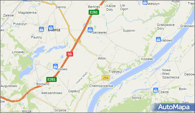 mapa Włóki gmina Dobrcz, Włóki gmina Dobrcz na mapie Targeo