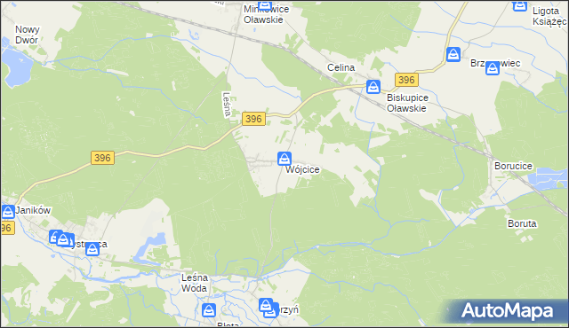 mapa Wójcice gmina Jelcz-Laskowice, Wójcice gmina Jelcz-Laskowice na mapie Targeo