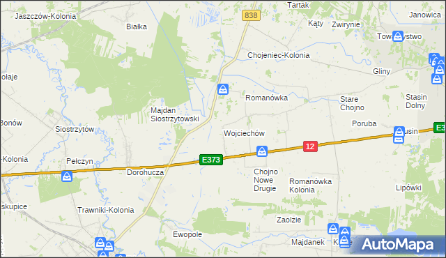 mapa Wojciechów gmina Siedliszcze, Wojciechów gmina Siedliszcze na mapie Targeo