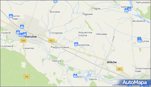 mapa Wojciechów gmina Wilków, Wojciechów gmina Wilków na mapie Targeo