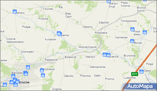 mapa Wojciechowice gmina Sędziszów, Wojciechowice gmina Sędziszów na mapie Targeo