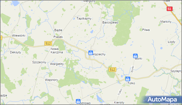 mapa Wojciechy gmina Bartoszyce, Wojciechy gmina Bartoszyce na mapie Targeo