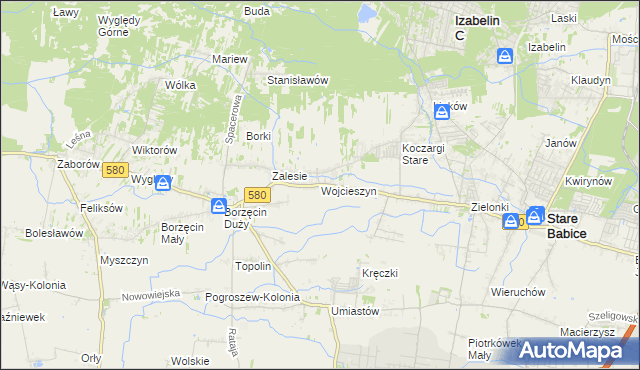 mapa Wojcieszyn gmina Stare Babice, Wojcieszyn gmina Stare Babice na mapie Targeo