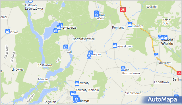 mapa Wójcin gmina Jeziora Wielkie, Wójcin gmina Jeziora Wielkie na mapie Targeo