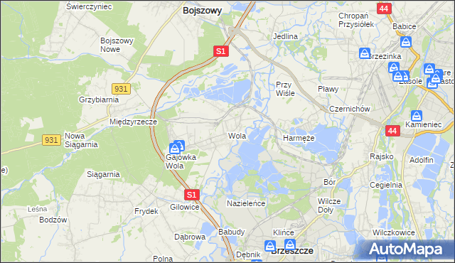 mapa Wola gmina Miedźna, Wola gmina Miedźna na mapie Targeo