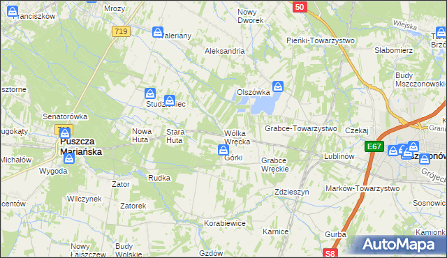 mapa Wólka Wręcka, Wólka Wręcka na mapie Targeo