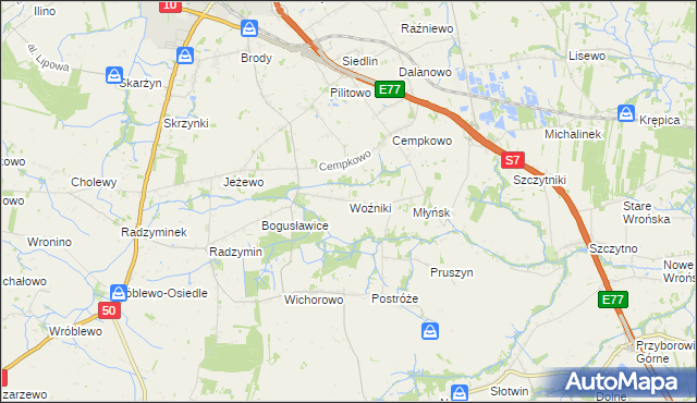 mapa Woźniki gmina Płońsk, Woźniki gmina Płońsk na mapie Targeo