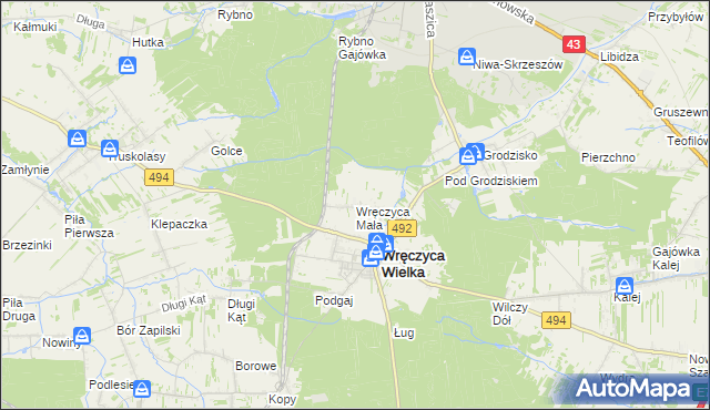 mapa Wręczyca Mała, Wręczyca Mała na mapie Targeo