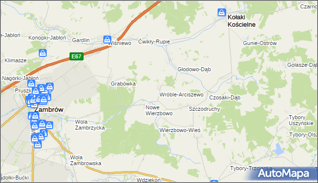 mapa Wróble-Arciszewo, Wróble-Arciszewo na mapie Targeo