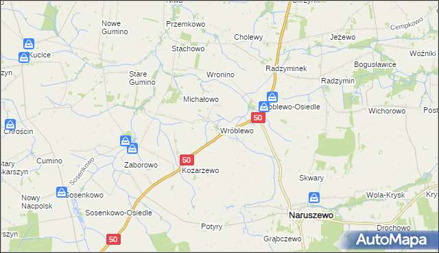 mapa Wróblewo gmina Naruszewo, Wróblewo gmina Naruszewo na mapie Targeo