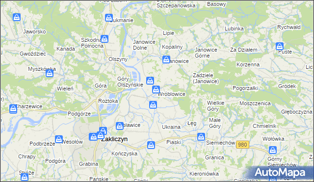 mapa Wróblowice gmina Zakliczyn, Wróblowice gmina Zakliczyn na mapie Targeo