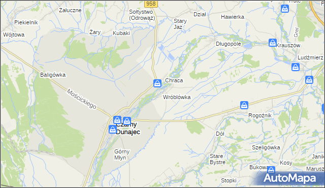 mapa Wróblówka gmina Czarny Dunajec, Wróblówka gmina Czarny Dunajec na mapie Targeo