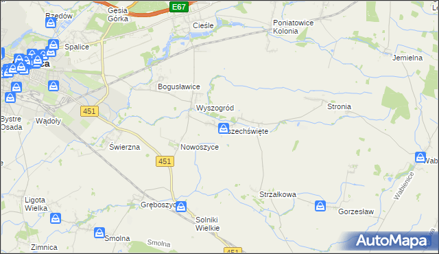 mapa Wszechświęte gmina Oleśnica, Wszechświęte gmina Oleśnica na mapie Targeo