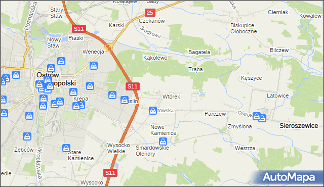 mapa Wtórek gmina Ostrów Wielkopolski, Wtórek gmina Ostrów Wielkopolski na mapie Targeo