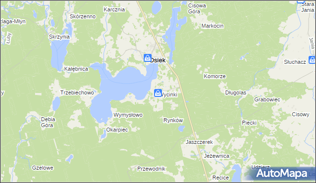 mapa Wycinki gmina Osiek, Wycinki gmina Osiek na mapie Targeo
