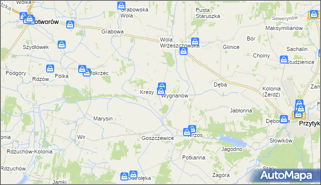 mapa Wygnanów gmina Przytyk, Wygnanów gmina Przytyk na mapie Targeo