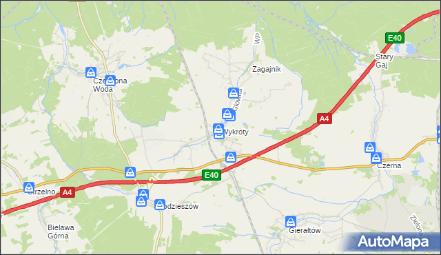 mapa Wykroty gmina Nowogrodziec, Wykroty gmina Nowogrodziec na mapie Targeo