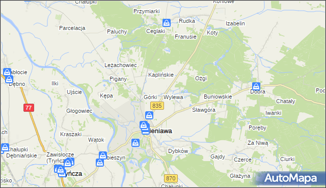 mapa Wylewa, Wylewa na mapie Targeo
