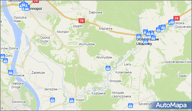 mapa Wymysłów gmina Gościeradów, Wymysłów gmina Gościeradów na mapie Targeo