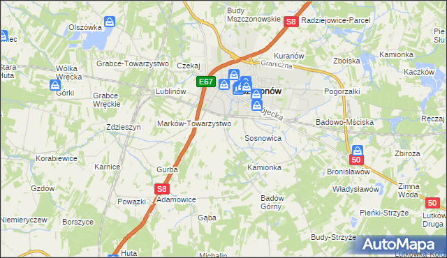 mapa Wymysłów gmina Mszczonów, Wymysłów gmina Mszczonów na mapie Targeo