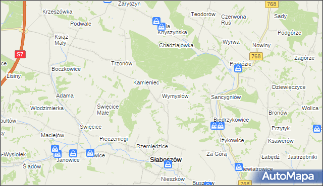 mapa Wymysłów gmina Słaboszów, Wymysłów gmina Słaboszów na mapie Targeo